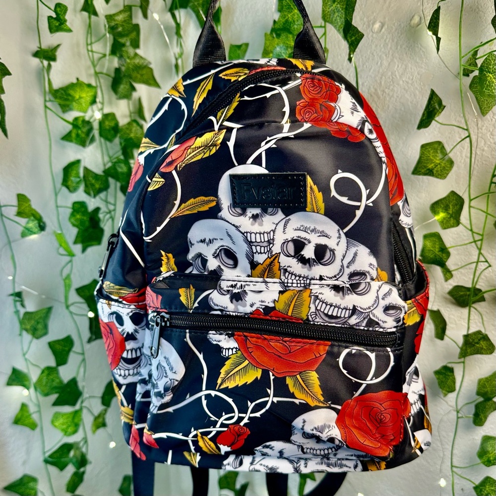 Skull And Rose Patterned Backpack - image 1